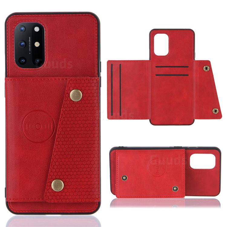 Retro Multifunction Card Slots Stand Leather Coated Phone Back Cover for OnePlus 8T - Red