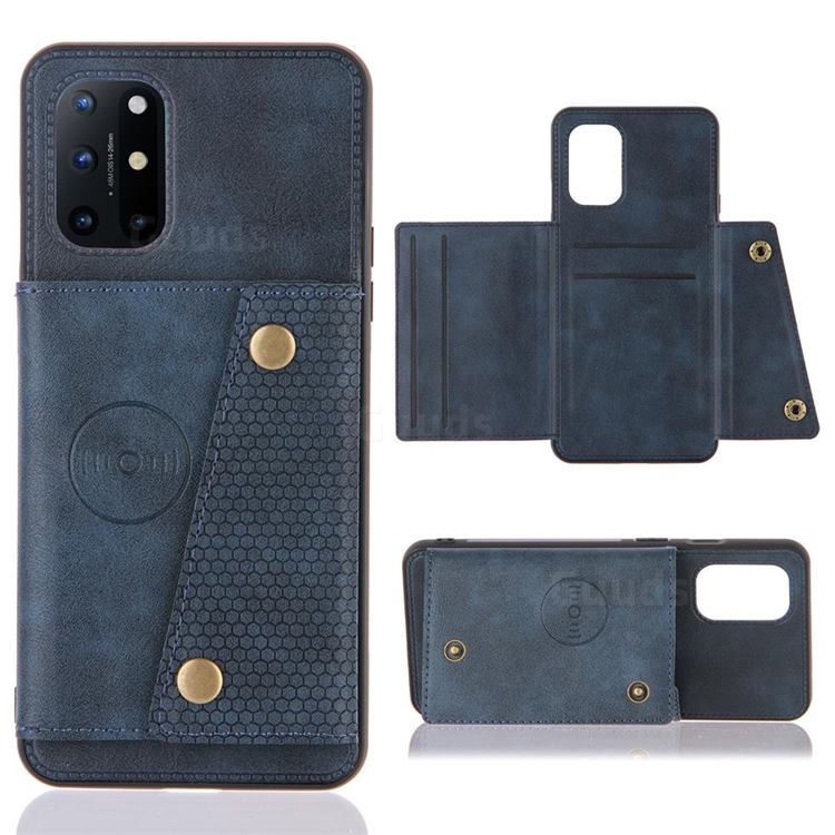 Retro Multifunction Card Slots Stand Leather Coated Phone Back Cover for OnePlus 8T - Blue