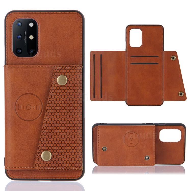 Retro Multifunction Card Slots Stand Leather Coated Phone Back Cover for OnePlus 8T - Brown