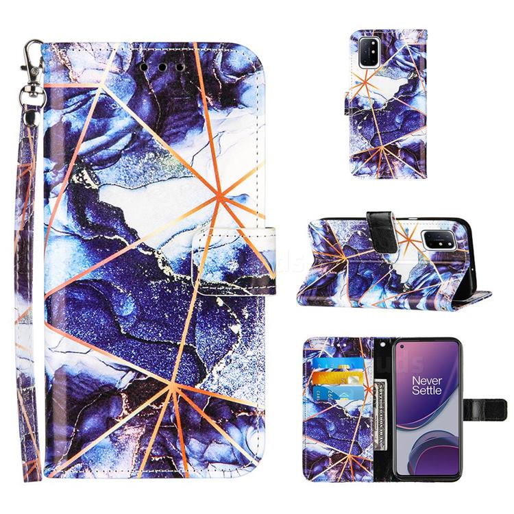 Starry Blue Stitching Color Marble Leather Wallet Case for OnePlus 8T