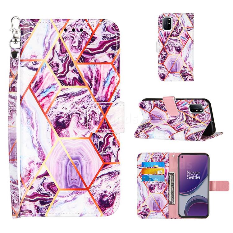 Dream Purple Stitching Color Marble Leather Wallet Case for OnePlus 8T