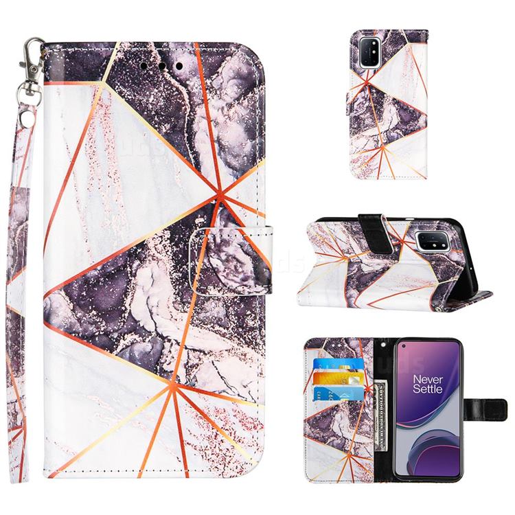 Black and White Stitching Color Marble Leather Wallet Case for OnePlus 8T