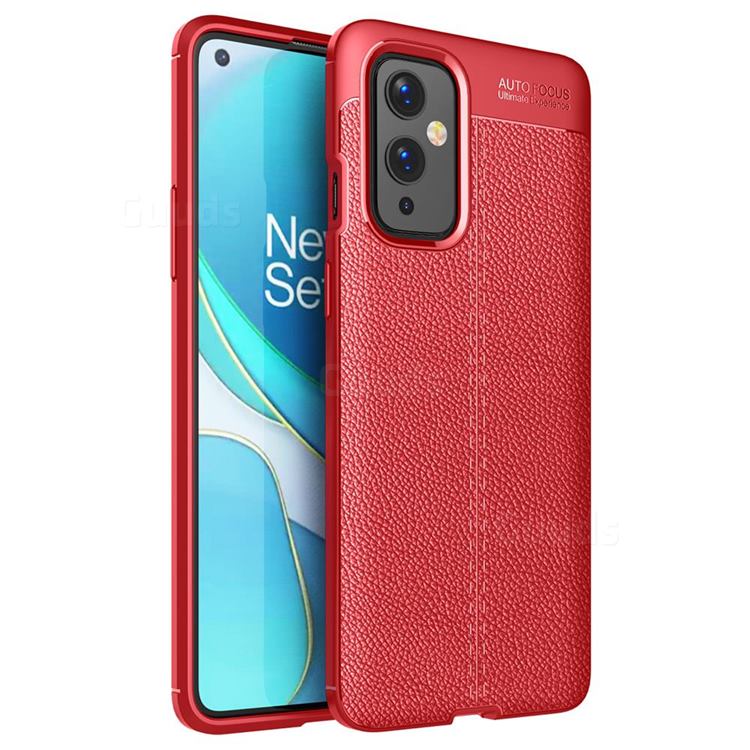Luxury Auto Focus Litchi Texture Silicone TPU Back Cover for OnePlus 9 - Red