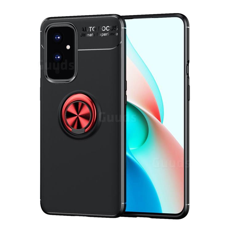 Auto Focus Invisible Ring Holder Soft Phone Case for OnePlus 9 - Black Red