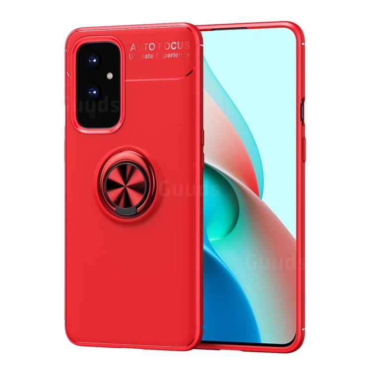 Auto Focus Invisible Ring Holder Soft Phone Case for OnePlus 9 - Red