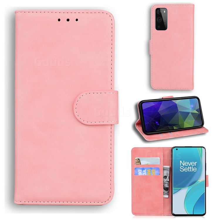 Retro Classic Skin Feel Leather Wallet Phone Case for OnePlus 9 - Pink
