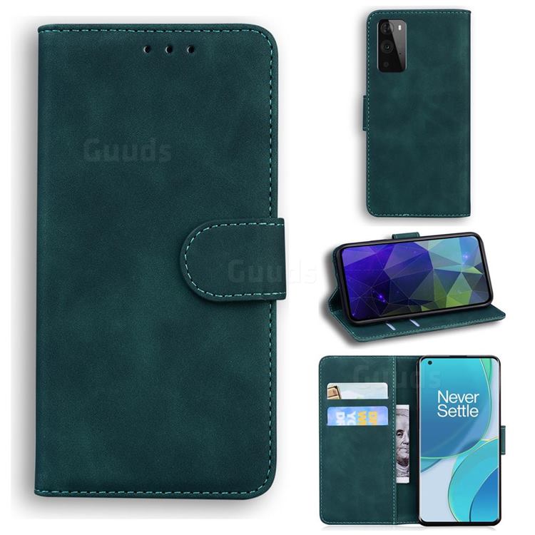 Retro Classic Skin Feel Leather Wallet Phone Case for OnePlus 9 - Green