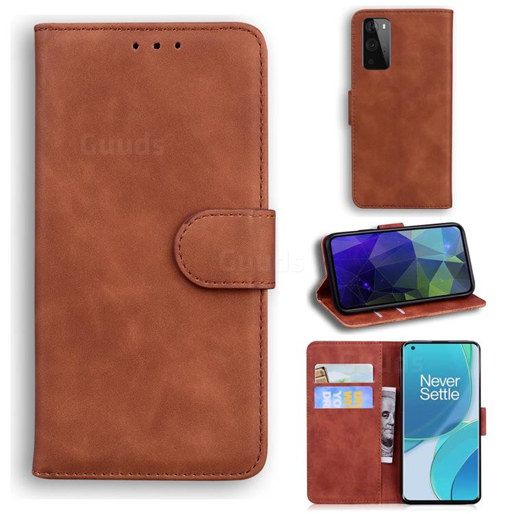 Retro Classic Skin Feel Leather Wallet Phone Case for OnePlus 9 - Brown