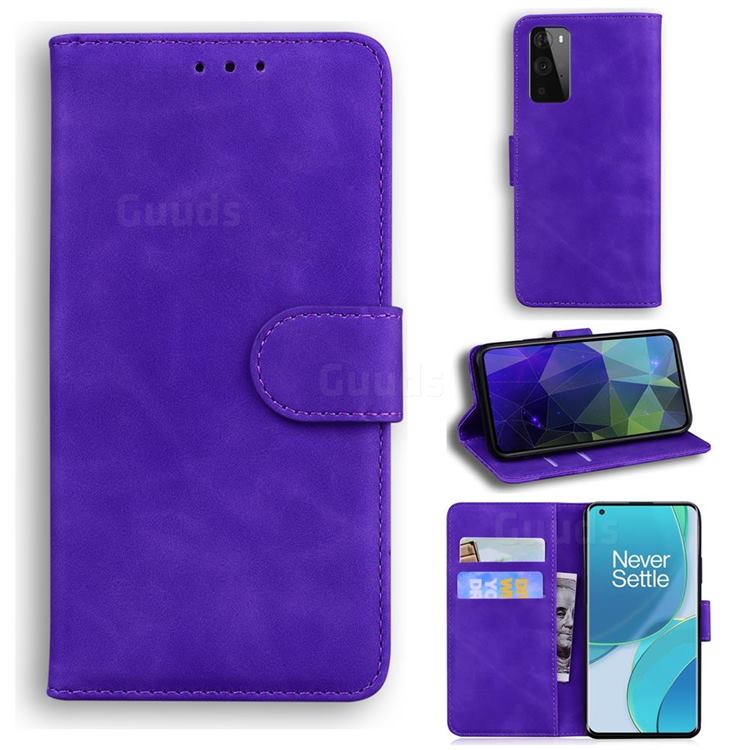 Retro Classic Skin Feel Leather Wallet Phone Case for OnePlus 9 - Purple