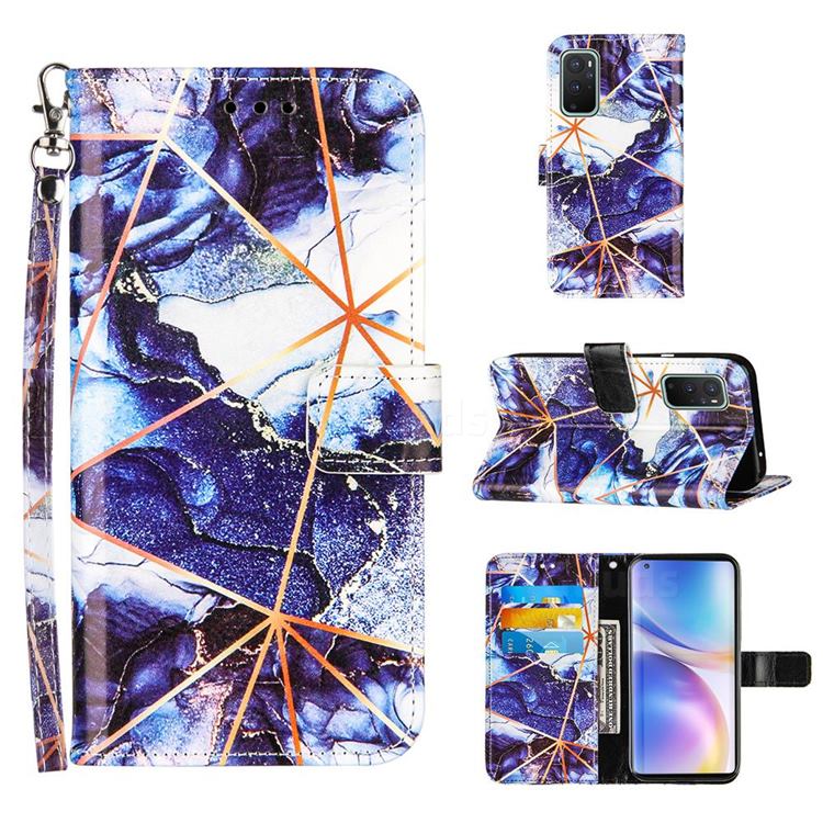 Starry Blue Stitching Color Marble Leather Wallet Case for OnePlus 9