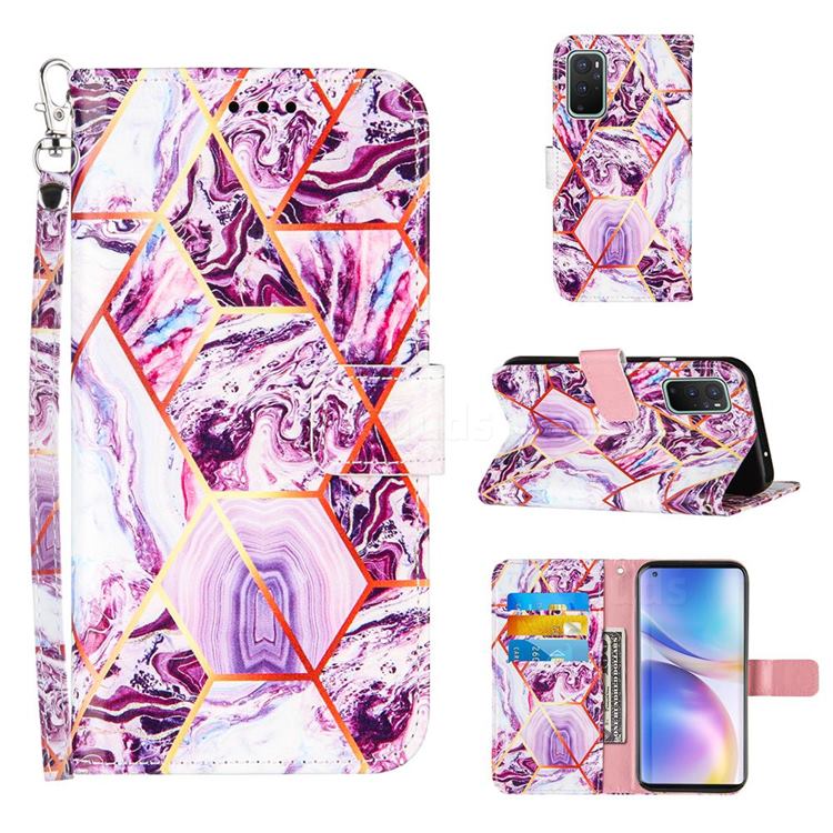 Dream Purple Stitching Color Marble Leather Wallet Case for OnePlus 9