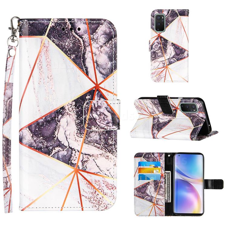 Black and White Stitching Color Marble Leather Wallet Case for OnePlus 9