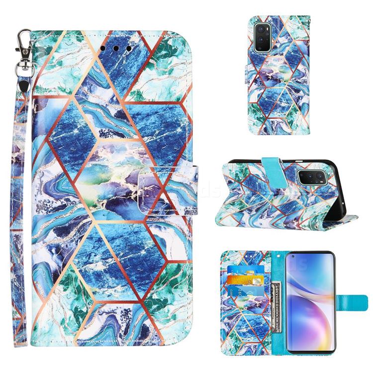 Green and Blue Stitching Color Marble Leather Wallet Case for OnePlus 9