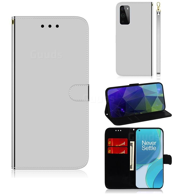 Shining Mirror Like Surface Leather Wallet Case for OnePlus 9 - Silver