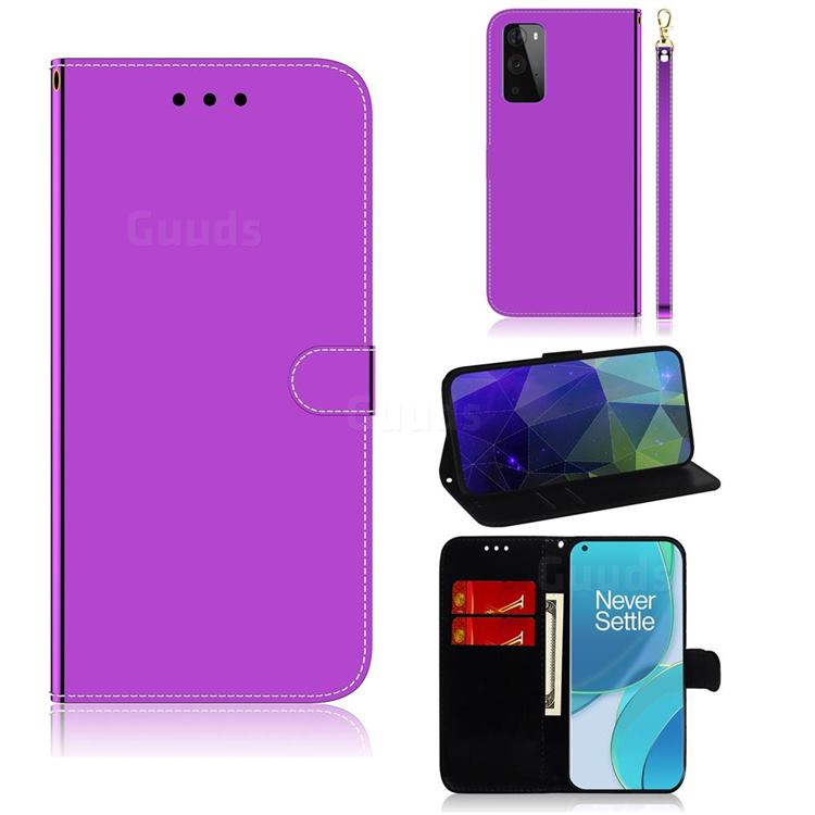 Shining Mirror Like Surface Leather Wallet Case for OnePlus 9 - Purple