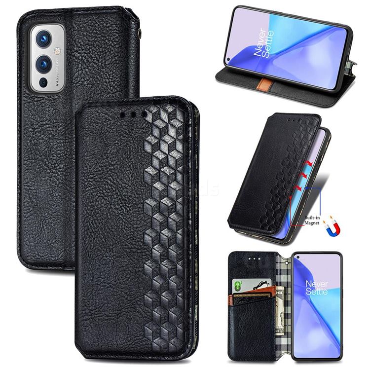 Ultra Slim Fashion Business Card Magnetic Automatic Suction Leather Flip Cover for OnePlus 9 - Black