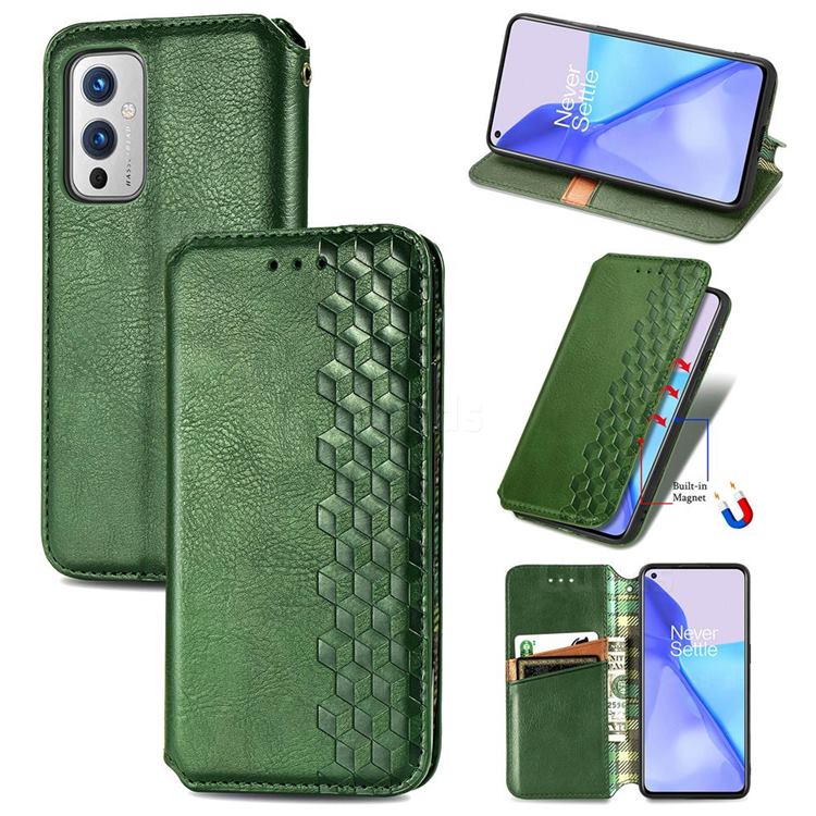 Ultra Slim Fashion Business Card Magnetic Automatic Suction Leather Flip Cover for OnePlus 9 - Green