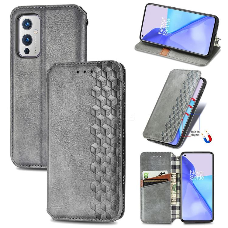 Ultra Slim Fashion Business Card Magnetic Automatic Suction Leather Flip Cover for OnePlus 9 - Grey