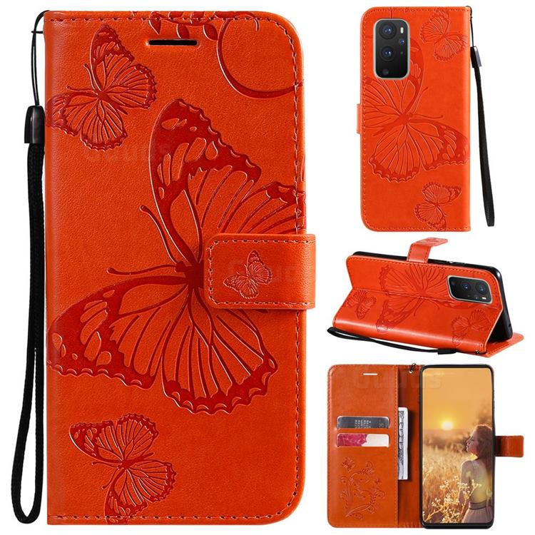 Embossing 3D Butterfly Leather Wallet Case for OnePlus 9 - Orange