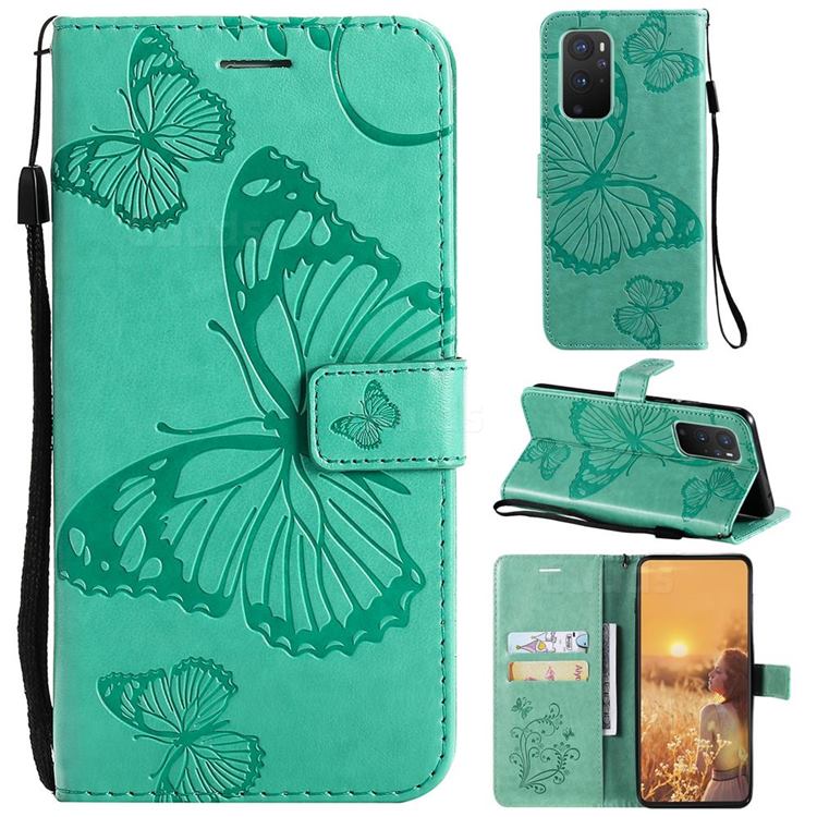 Embossing 3D Butterfly Leather Wallet Case for OnePlus 9 - Green