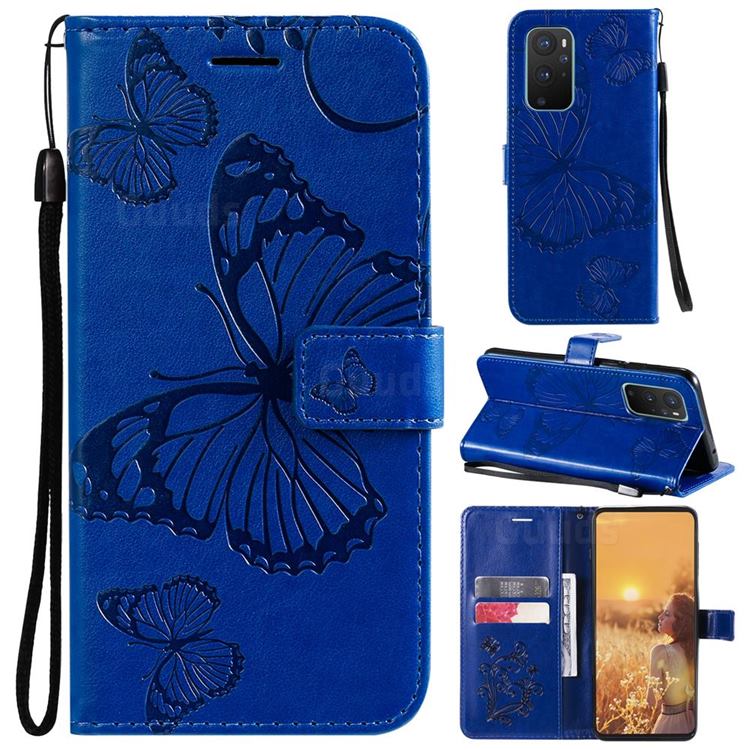 Embossing 3D Butterfly Leather Wallet Case for OnePlus 9 - Blue