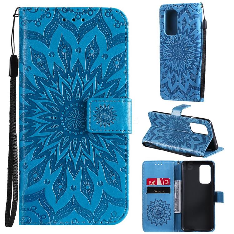 Embossing Sunflower Leather Wallet Case for OnePlus 9 - Blue
