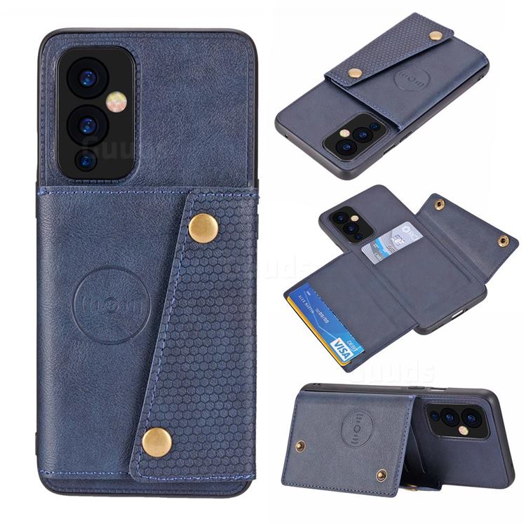 Retro Multifunction Card Slots Stand Leather Coated Phone Back Cover for OnePlus 9 - Blue