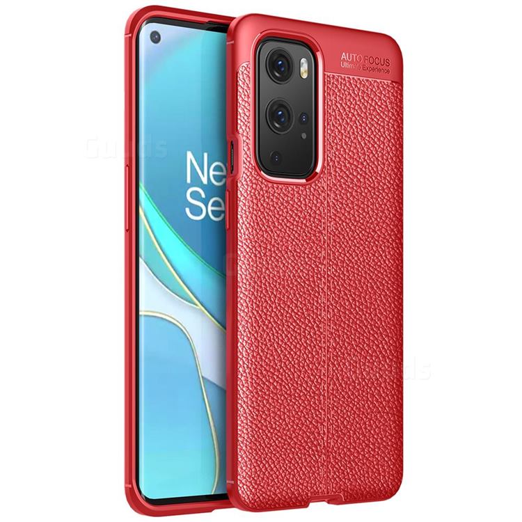 Luxury Auto Focus Litchi Texture Silicone TPU Back Cover for OnePlus 9 Pro - Red