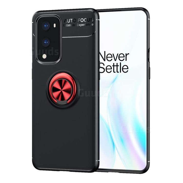 Auto Focus Invisible Ring Holder Soft Phone Case for OnePlus 9 Pro - Black Red