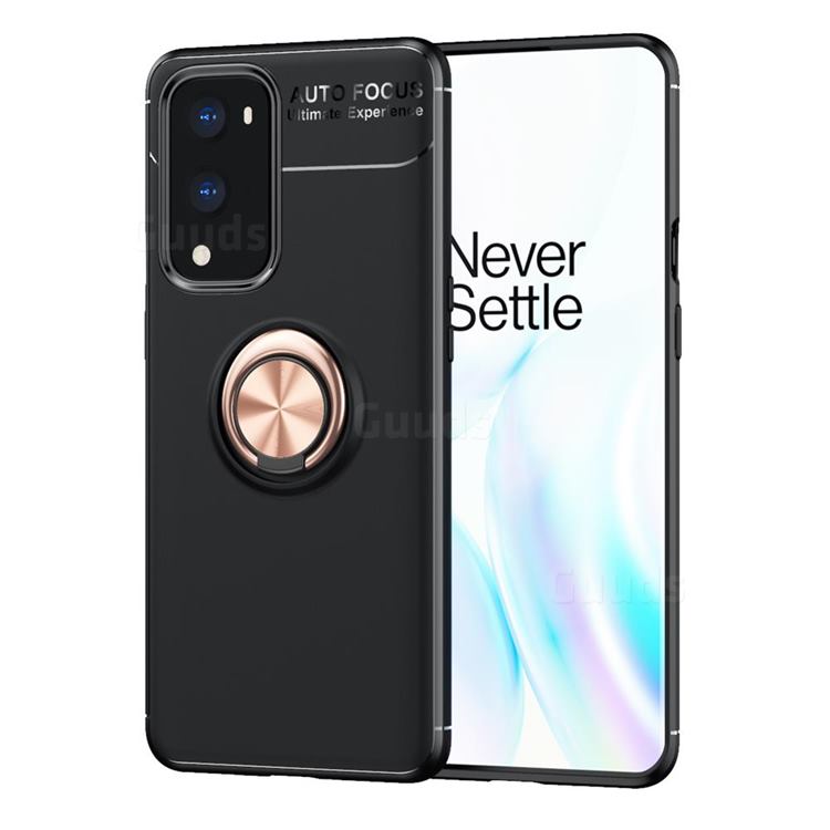 Auto Focus Invisible Ring Holder Soft Phone Case for OnePlus 9 Pro - Black Gold