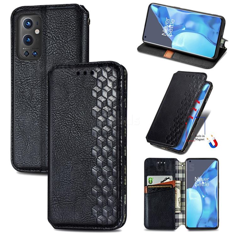 Ultra Slim Fashion Business Card Magnetic Automatic Suction Leather Flip Cover for OnePlus 9 Pro - Black