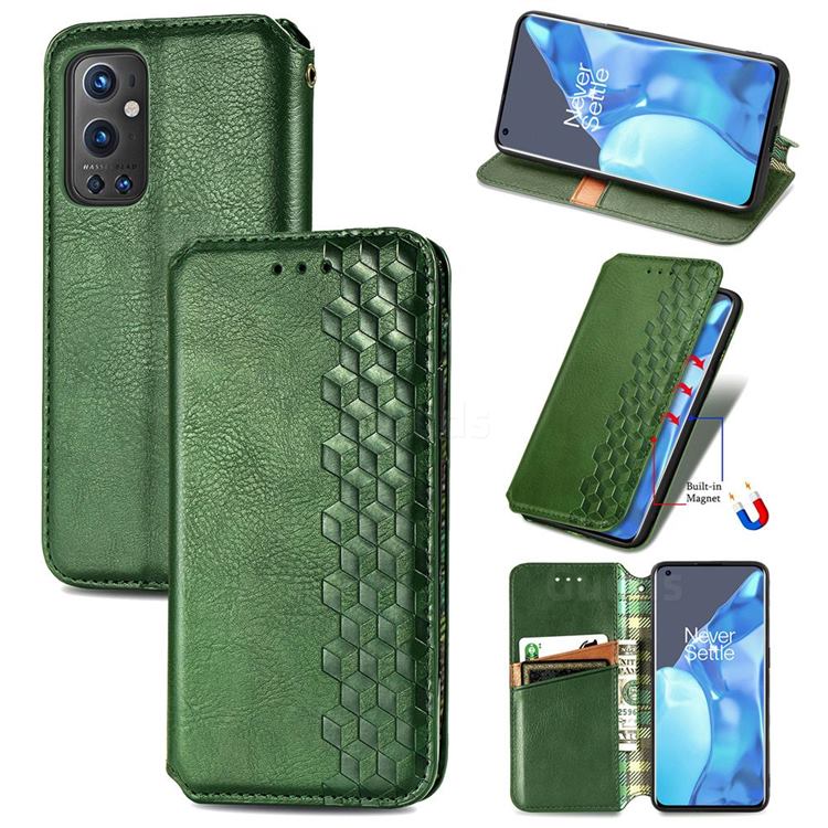 Ultra Slim Fashion Business Card Magnetic Automatic Suction Leather Flip Cover for OnePlus 9 Pro - Green