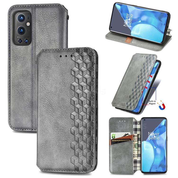 Ultra Slim Fashion Business Card Magnetic Automatic Suction Leather Flip Cover for OnePlus 9 Pro - Grey