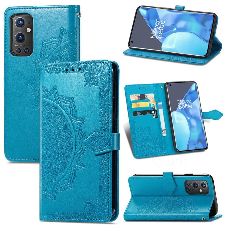 Embossing Imprint Mandala Flower Leather Wallet Case for OnePlus 9 Pro - Blue