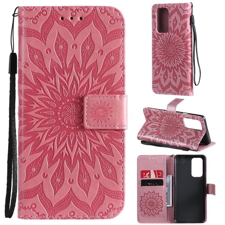Embossing Sunflower Leather Wallet Case for OnePlus 9 Pro - Pink