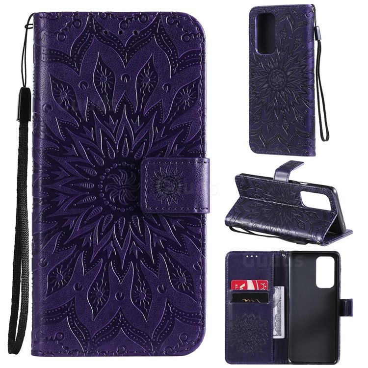 Embossing Sunflower Leather Wallet Case for OnePlus 9 Pro - Purple