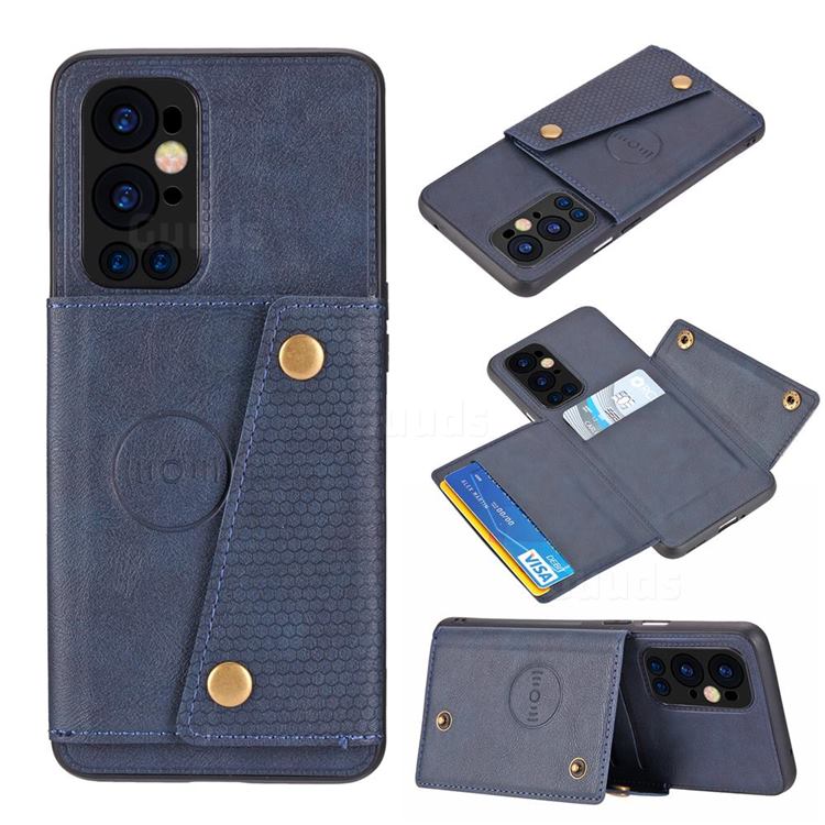 Retro Multifunction Card Slots Stand Leather Coated Phone Back Cover for OnePlus 9 Pro - Blue