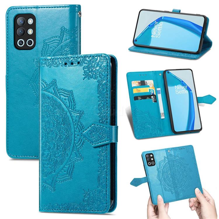 Embossing Imprint Mandala Flower Leather Wallet Case for OnePlus 9R - Blue