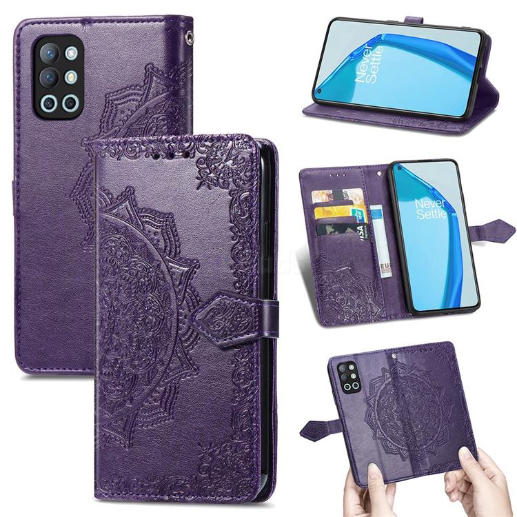Embossing Imprint Mandala Flower Leather Wallet Case for OnePlus 9R - Purple
