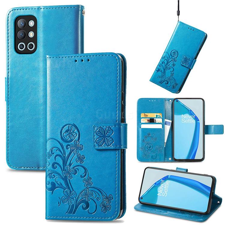 Embossing Imprint Four-Leaf Clover Leather Wallet Case for OnePlus 9R - Blue