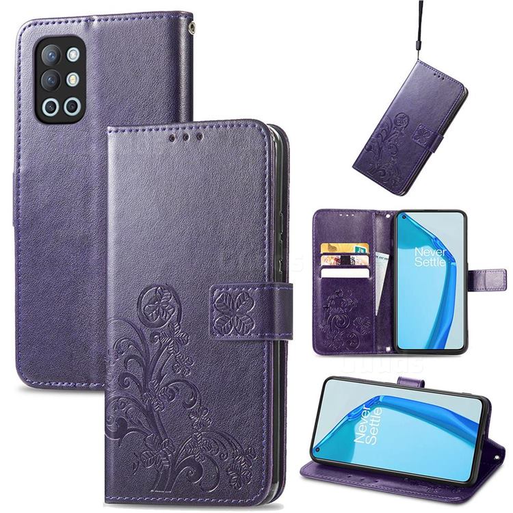 Embossing Imprint Four-Leaf Clover Leather Wallet Case for OnePlus 9R - Purple