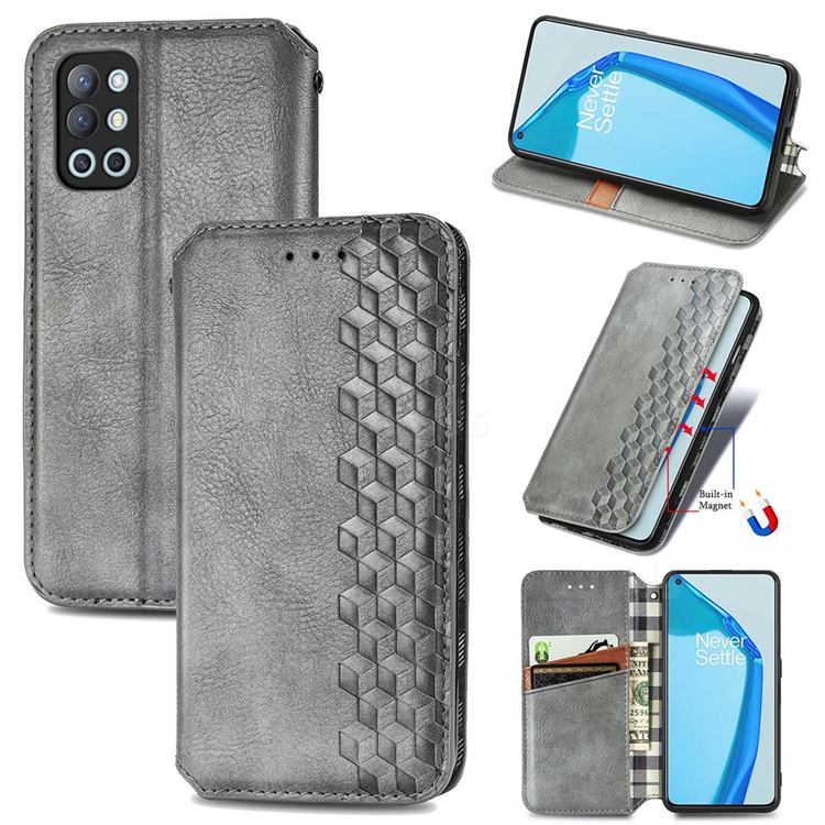 Ultra Slim Fashion Business Card Magnetic Automatic Suction Leather Flip Cover for OnePlus 9R - Grey