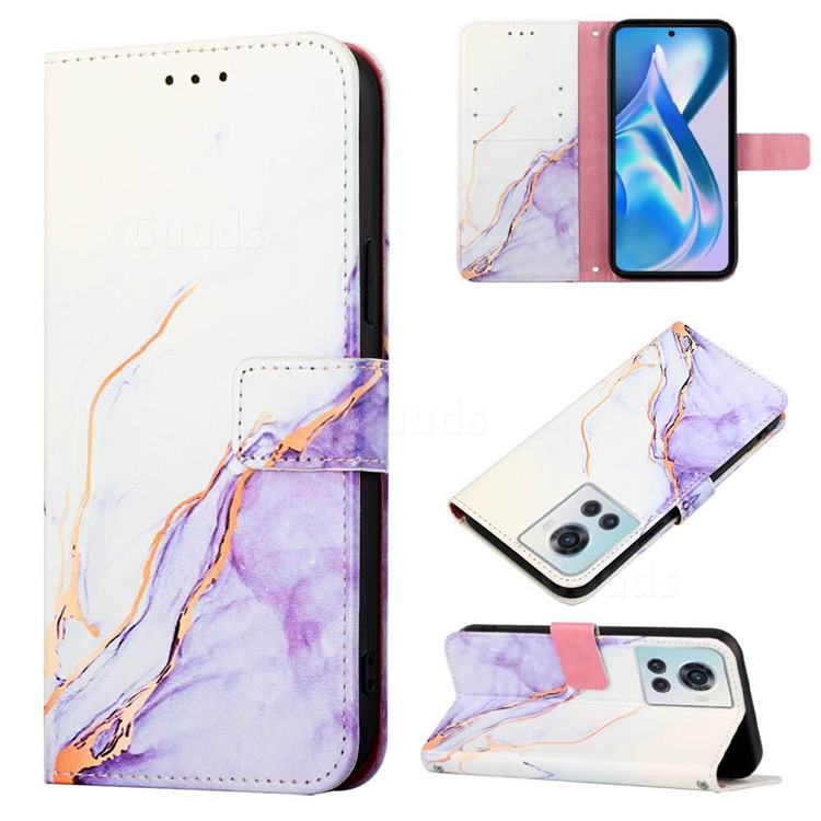 Purple White Marble Leather Wallet Protective Case for OnePlus Ace