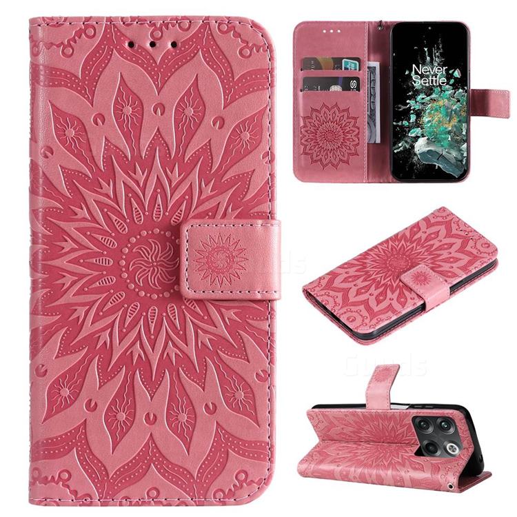 Embossing Sunflower Leather Wallet Case for OnePlus Ace Pro - Pink