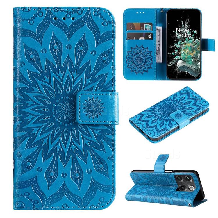 Embossing Sunflower Leather Wallet Case for OnePlus Ace Pro - Blue