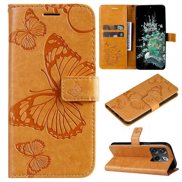 Embossing 3D Butterfly Leather Wallet Case for OnePlus Ace Pro - Yellow