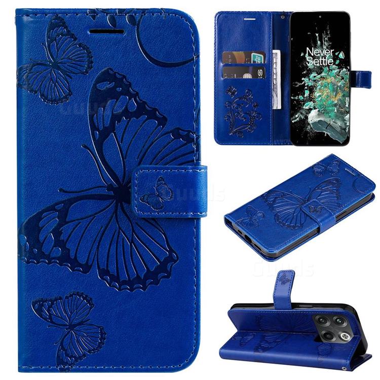 Embossing 3D Butterfly Leather Wallet Case for OnePlus Ace Pro - Blue