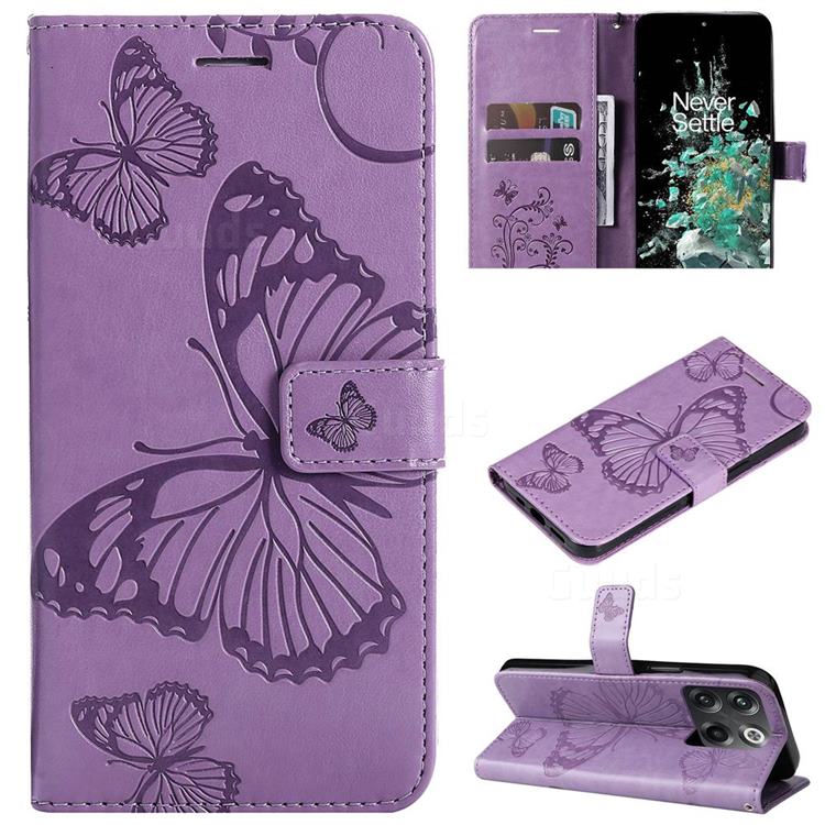 Embossing 3D Butterfly Leather Wallet Case for OnePlus Ace Pro - Purple