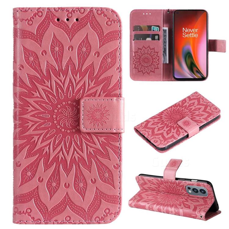 Embossing Sunflower Leather Wallet Case for OnePlus Nord 2 5G - Pink