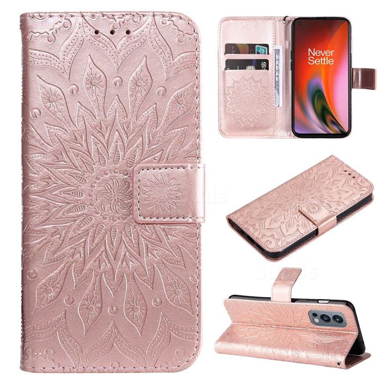 Embossing Sunflower Leather Wallet Case for OnePlus Nord 2 5G - Rose Gold